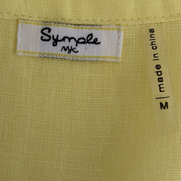 SYMPLE MK Yellow Linen Relax Fit Button Blouse; 3/4 Cuffed Sleeves w Tie; Size M - Picture 4 of 5